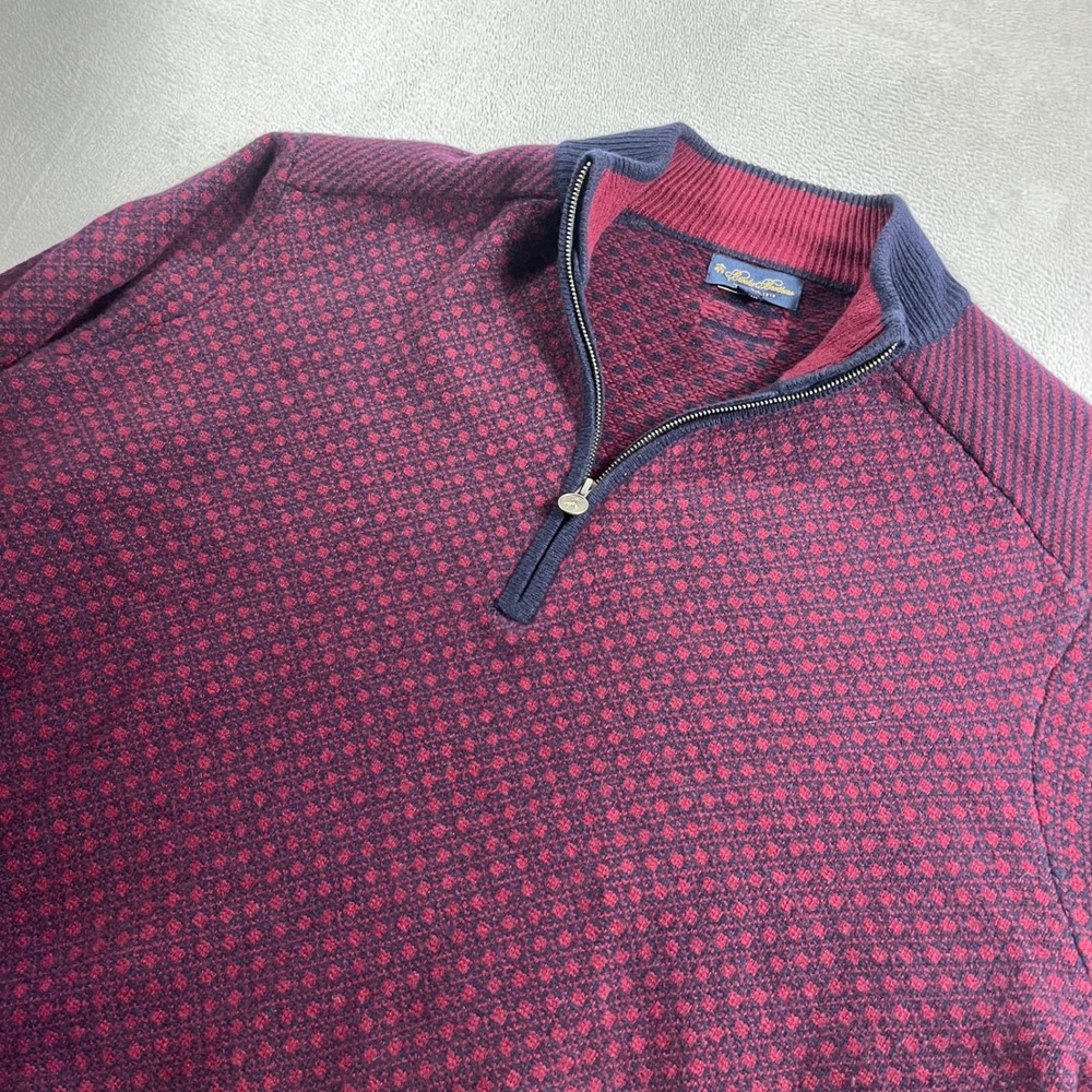 Brooks Brothers Merino Wool Quarter Zip Sweater Mens 4XLT Burgundy Navy Pattern